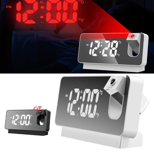 Réveil numérique intelligent avec projecteur 180° TempéRature USB , Snooze