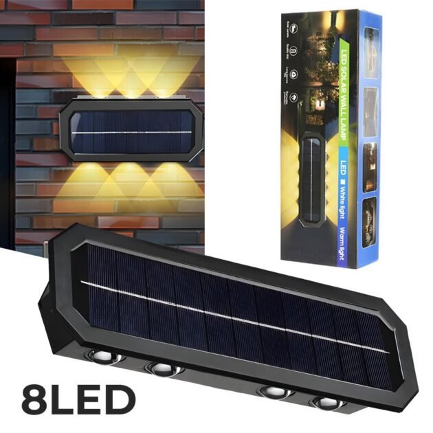Lampe Solaire Murale 8LED avec Détection de Mouvement Auto 1Pcs