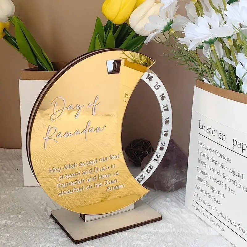 Calendrier rotatif pour compte à rebours du Ramadan , En acrylique effet miroir Grand Format ديكور رزنامة شهر رمضان حجم كبير ذهبي - الصورة 5
