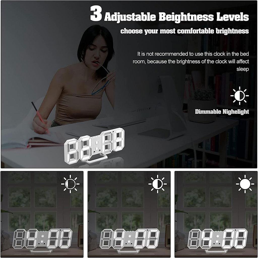 Horloge Murale numérique LED Blanche 3D GH0720L – ساعة رقمية تصميم ثلاثي الأبعاد - الصورة 6