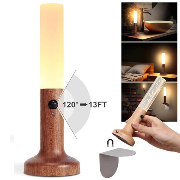 Applique murale rechargeable en bois avec détecteur de mouvement effet glow – مصباح جداري محمول