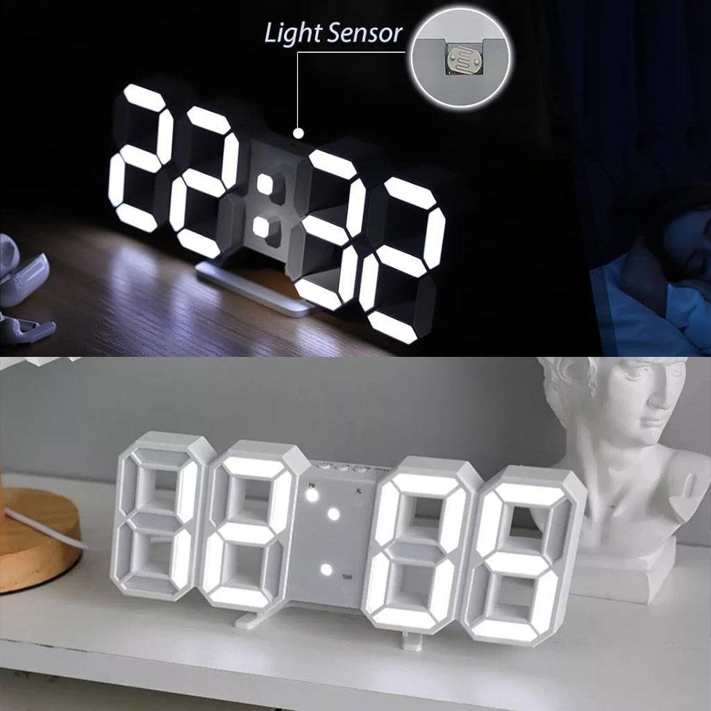 Horloge Murale numérique LED Blanche 3D GH0720L – ساعة رقمية تصميم ثلاثي الأبعاد