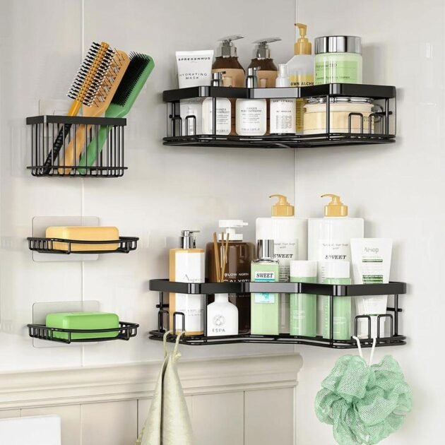Étagère de rangement pour salle de bain 5pcs en acier inoxydable – طقم رفوف تنظيم للحمام