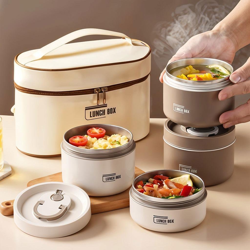 Lunch Box 4 étage avec Sac Isotherme Isolant – حافظة طعام حرارية 4 طبقات قابلة للاستخدام في الميكروويف