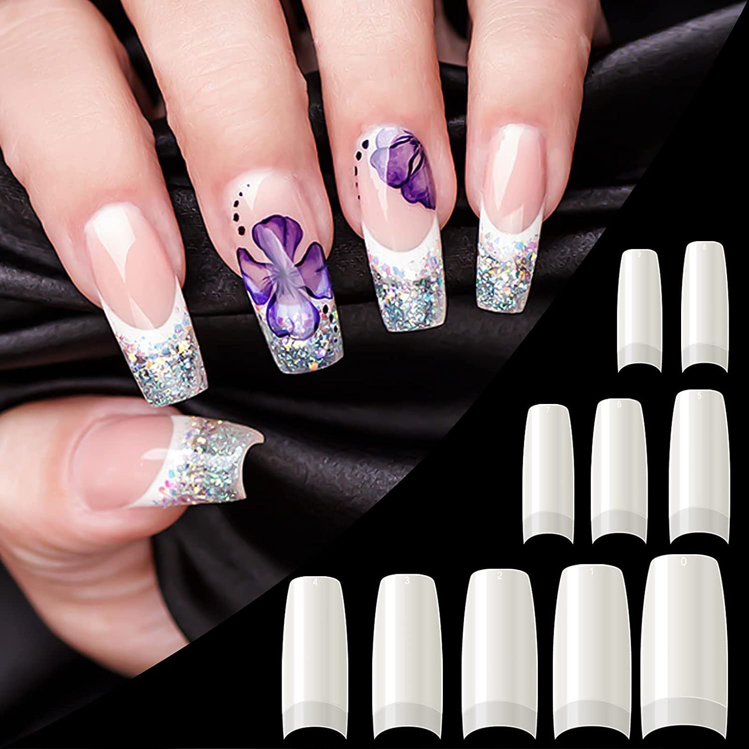 Boite 500 Pcs Pose Capsules 10 Sizes ongles transparent - الصورة 3