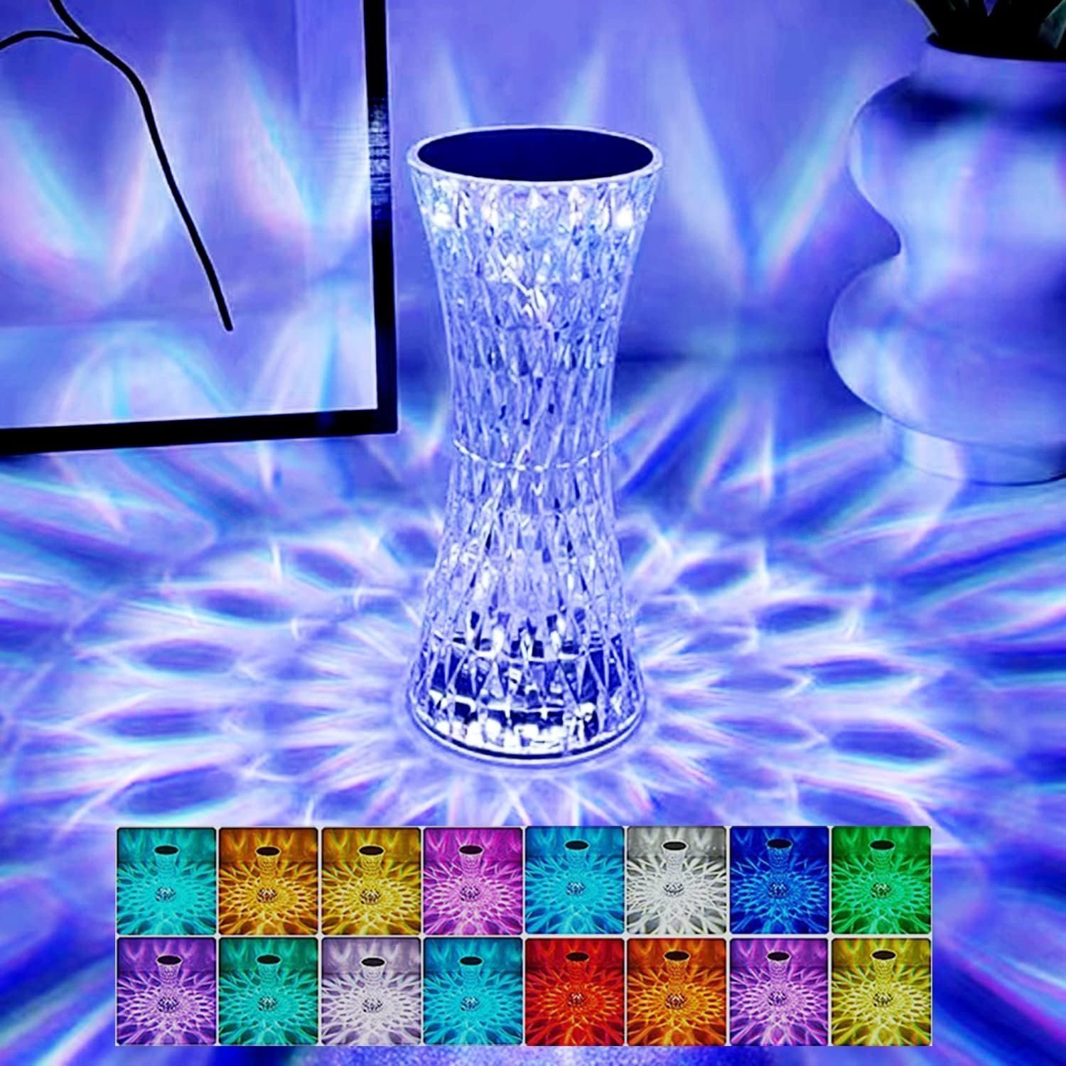 lampe de table en cristal sans fil Tactile Rgb pour chambre - الصورة 3