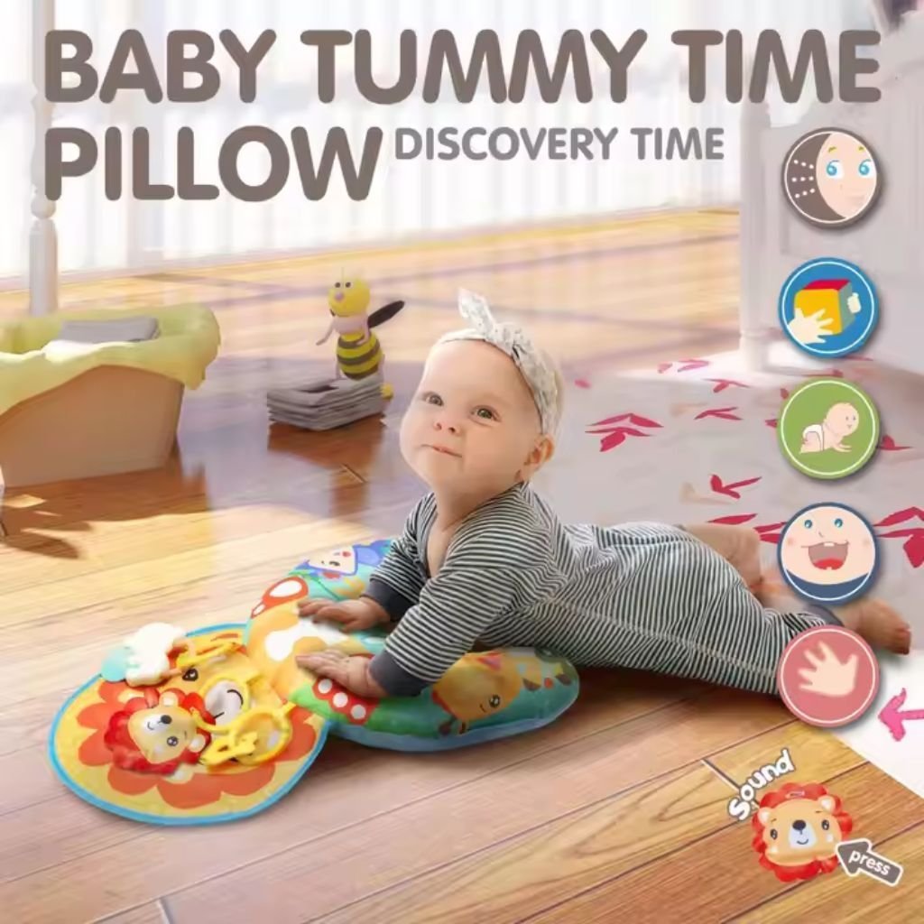 Coussin de Jeu Bébé - Jouet d'Éveil Sensoriel Montessori avec Animaux Sonores – وسادة البطن للرضع - الصورة 6