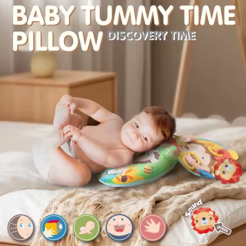 Coussin de Jeu Bébé - Jouet d'Éveil Sensoriel Montessori avec Animaux Sonores – وسادة البطن للرضع - الصورة 4