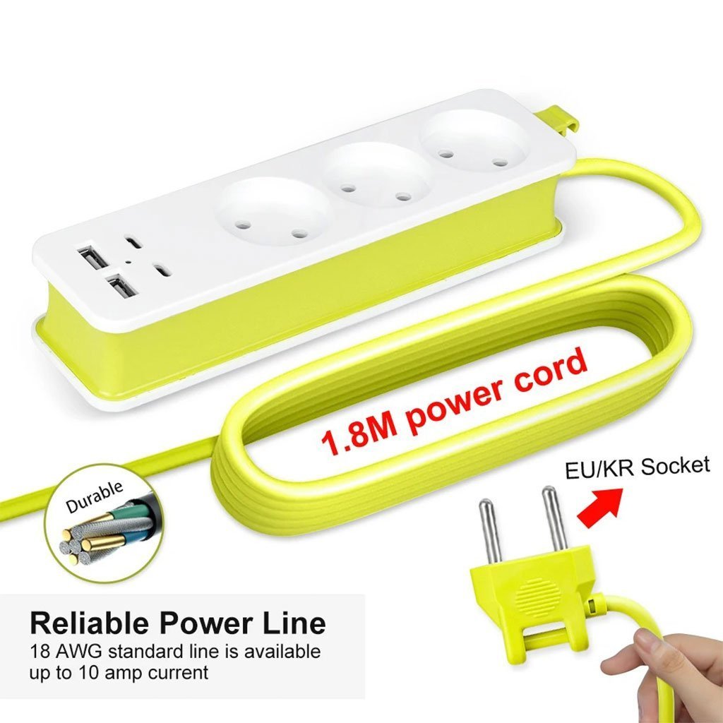 AVEL Multiprise 3 Sockets avec 4 ports USB Cordon 1,8 m Enroulable – مقبس طاقة مع منافذ شحن - الصورة 4