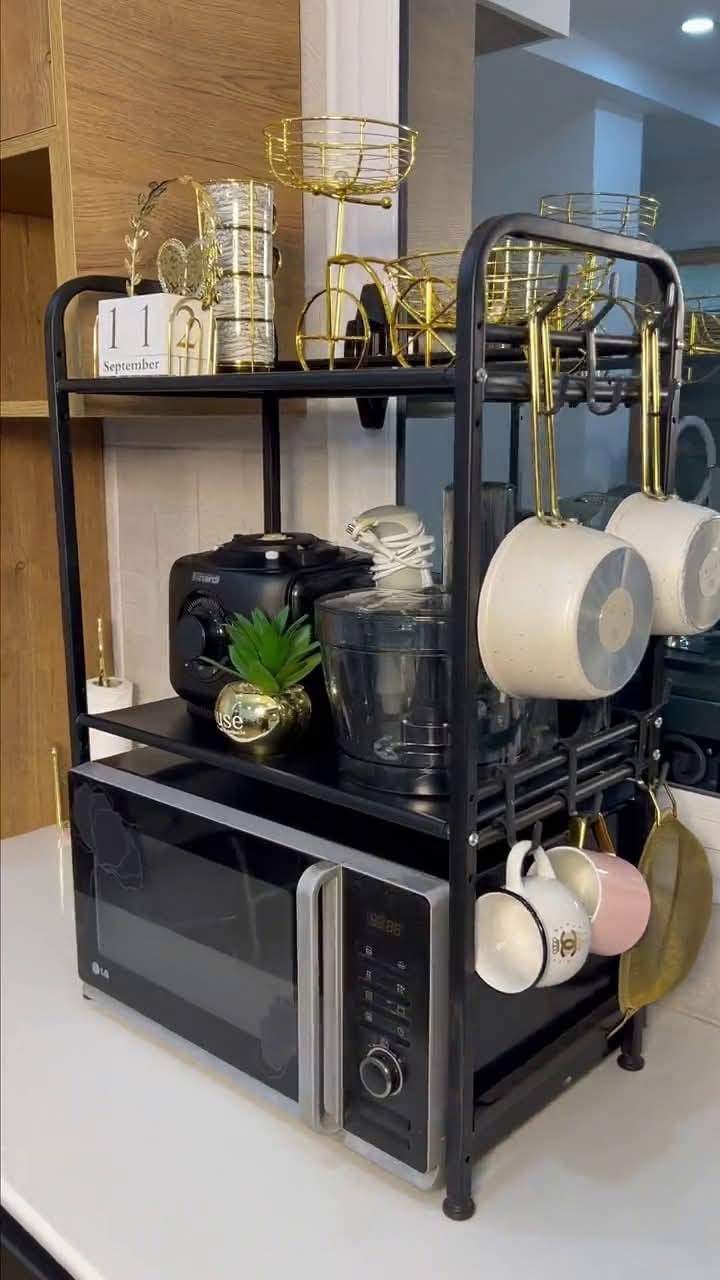 Support pour four à micro-ondes et étagère de rangement 3 étages – منظم أغراض وحامل ميكروويف - الصورة 2
