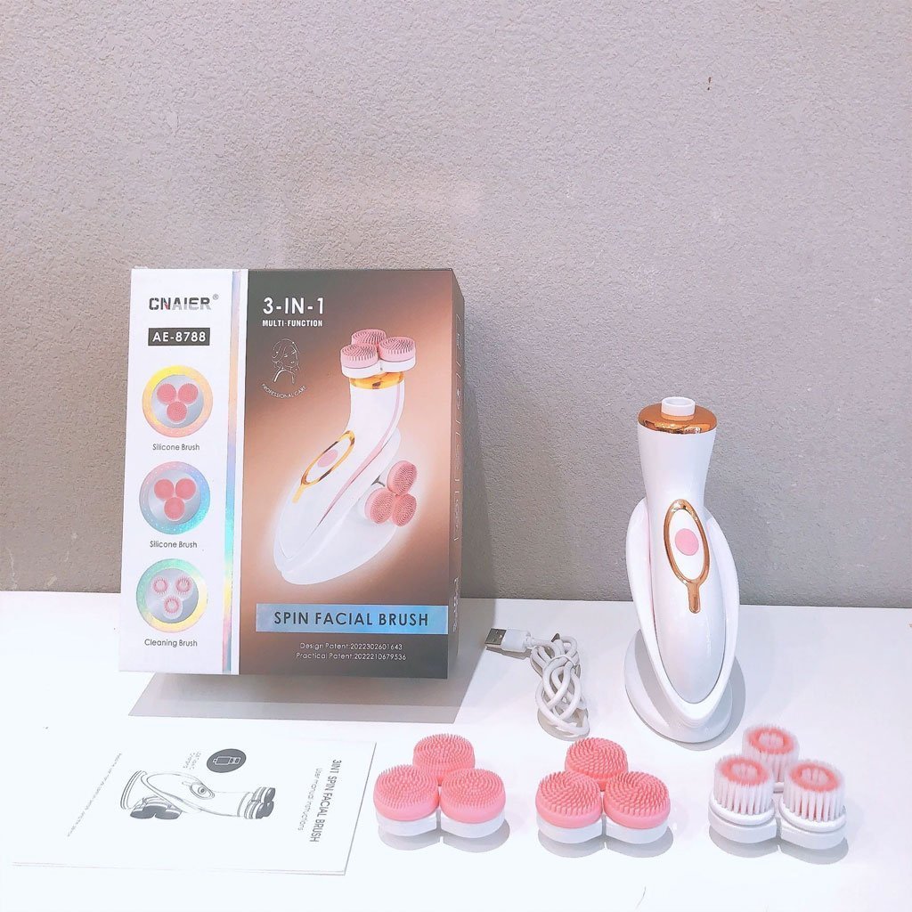 Brosse Nettoyante Électrique Cnaier AE-8788 3 Têtes Rotatives Recharge USB – جهاز تنظيف البشرة بعمق - الصورة 7