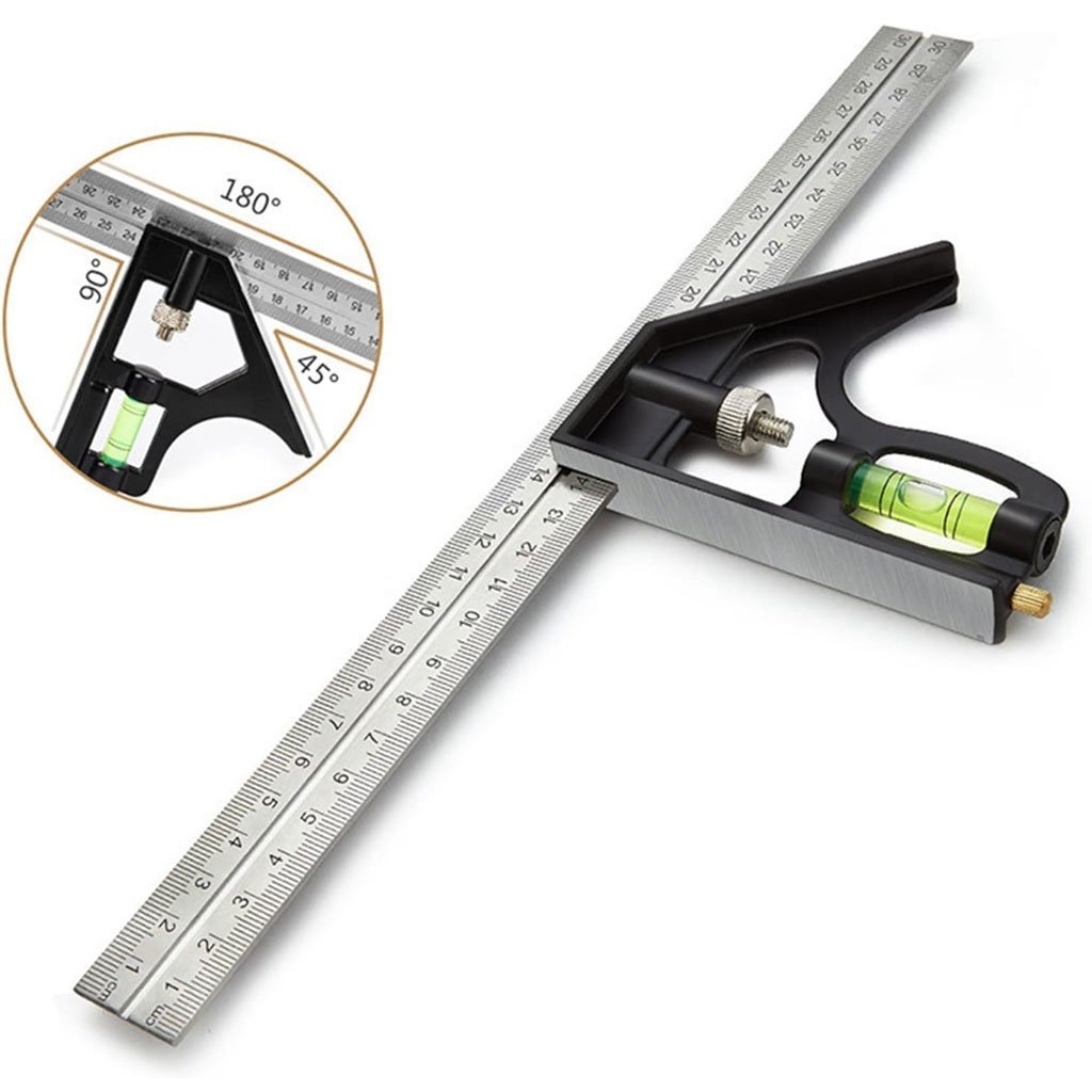 Outils de Menuiserie Carrée en Acier Inoxydable de 12'/300 mm, Règle de 45/90 Degrés avec Niveau à Bulle. - الصورة 4
