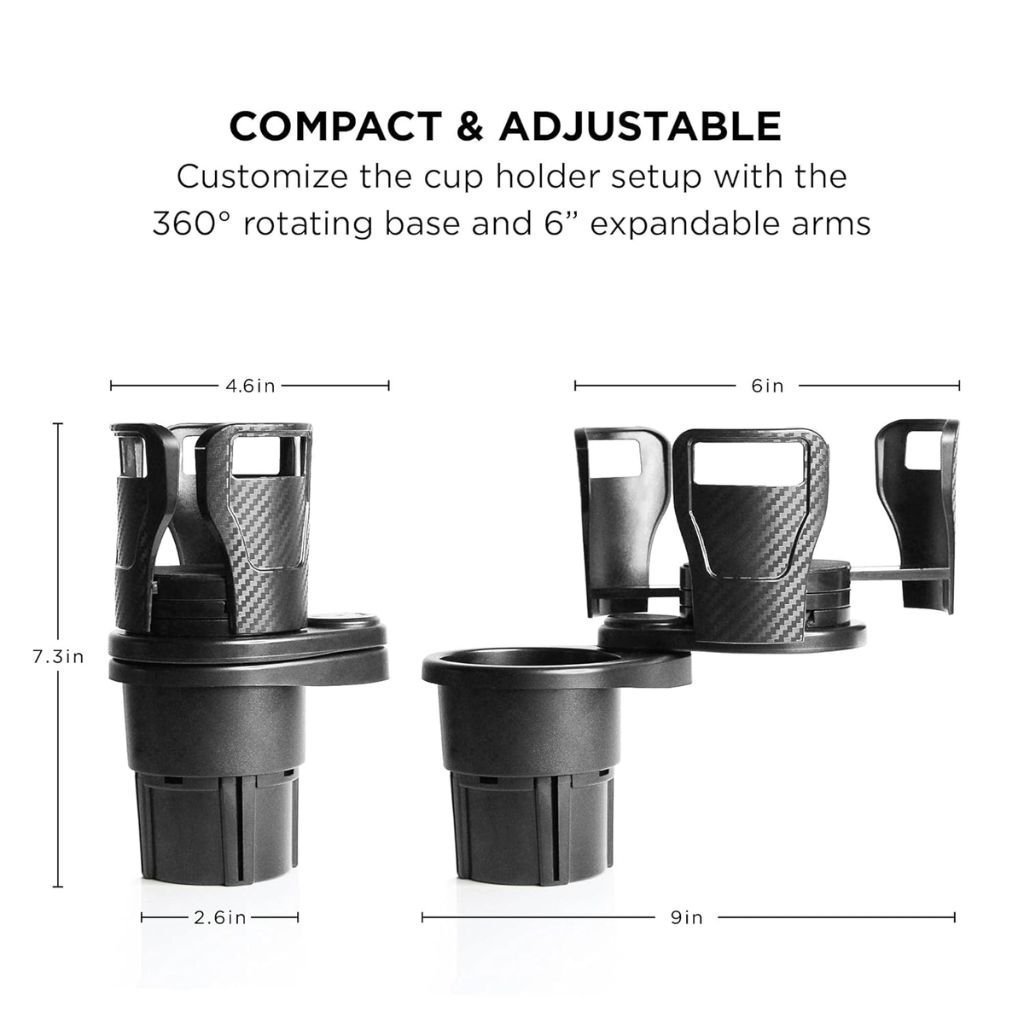 Porte-Gobelet Voiture Extensible 2-en-1 avec Base Rotative à 360° – حامل أكواب مزدوج قابل للتوسيع - الصورة 7