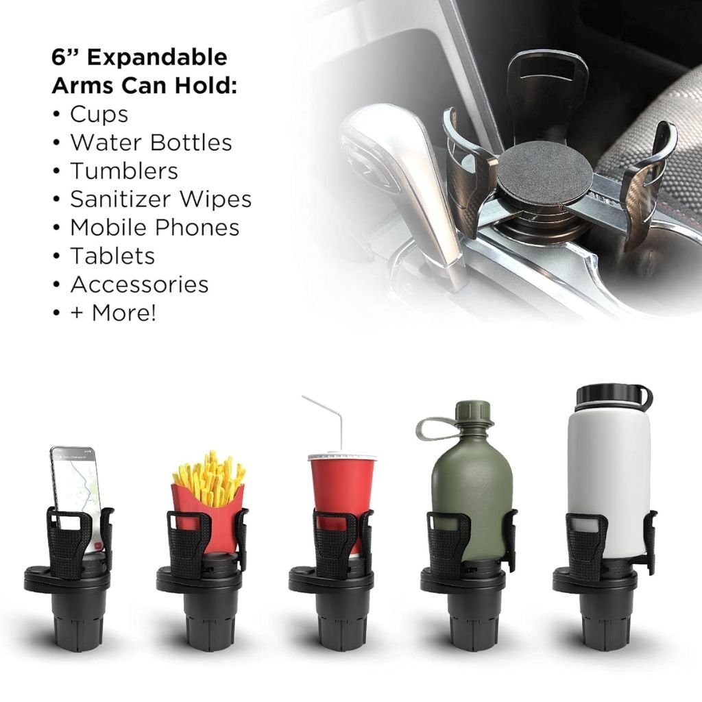 Porte-Gobelet Voiture Extensible 2-en-1 avec Base Rotative à 360° – حامل أكواب مزدوج قابل للتوسيع - الصورة 5