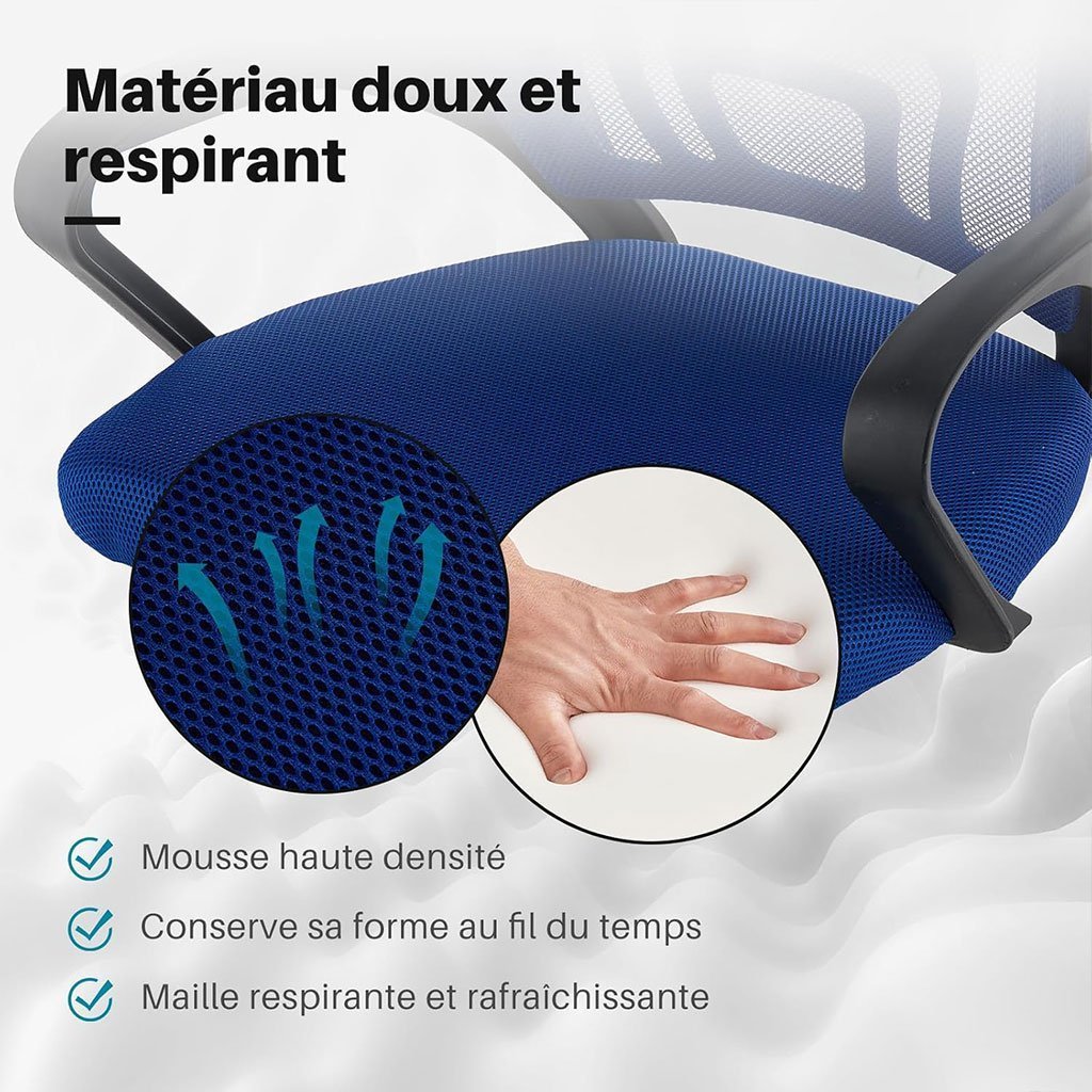Chaise de Bureau Ergonomique avec Support Lombaire Bleu – كرسي مكتب مريح مع دعامة للظهر - الصورة 3