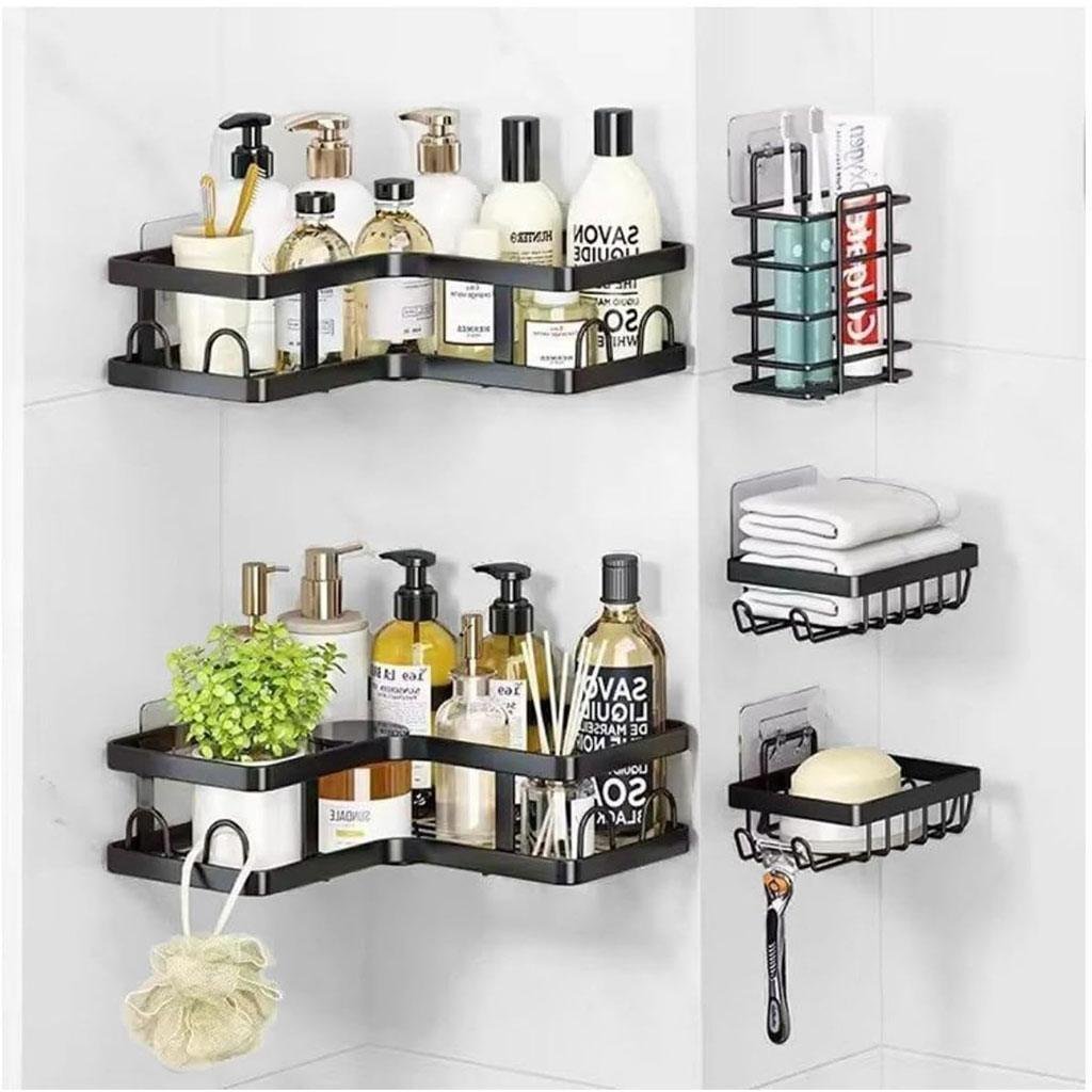 Étagère de rangement pour salle de bain 5pcs en acier inoxydable – طقم رفوف تنظيم للحمام - الصورة 6