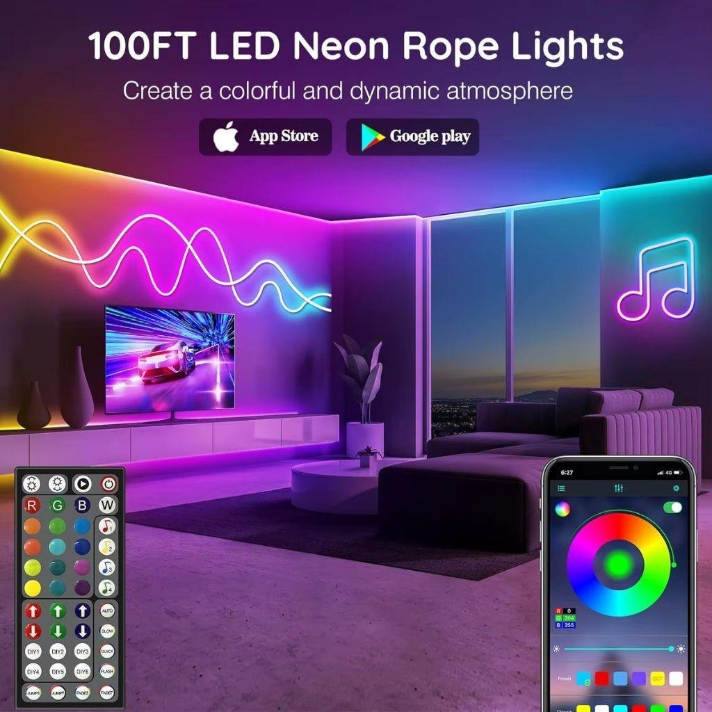 Bande LED Néon Flexible RGB 5m avec Bluetooth et USB – شريط إضاءة نيون مرن بطول 5 أمتار مع بلوتوث - الصورة 7