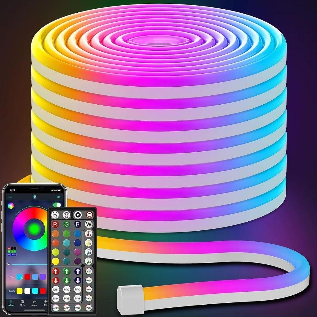 Bande LED Néon Flexible RGB 5m avec Bluetooth et USB – شريط إضاءة نيون مرن بطول 5 أمتار مع بلوتوث - الصورة 4