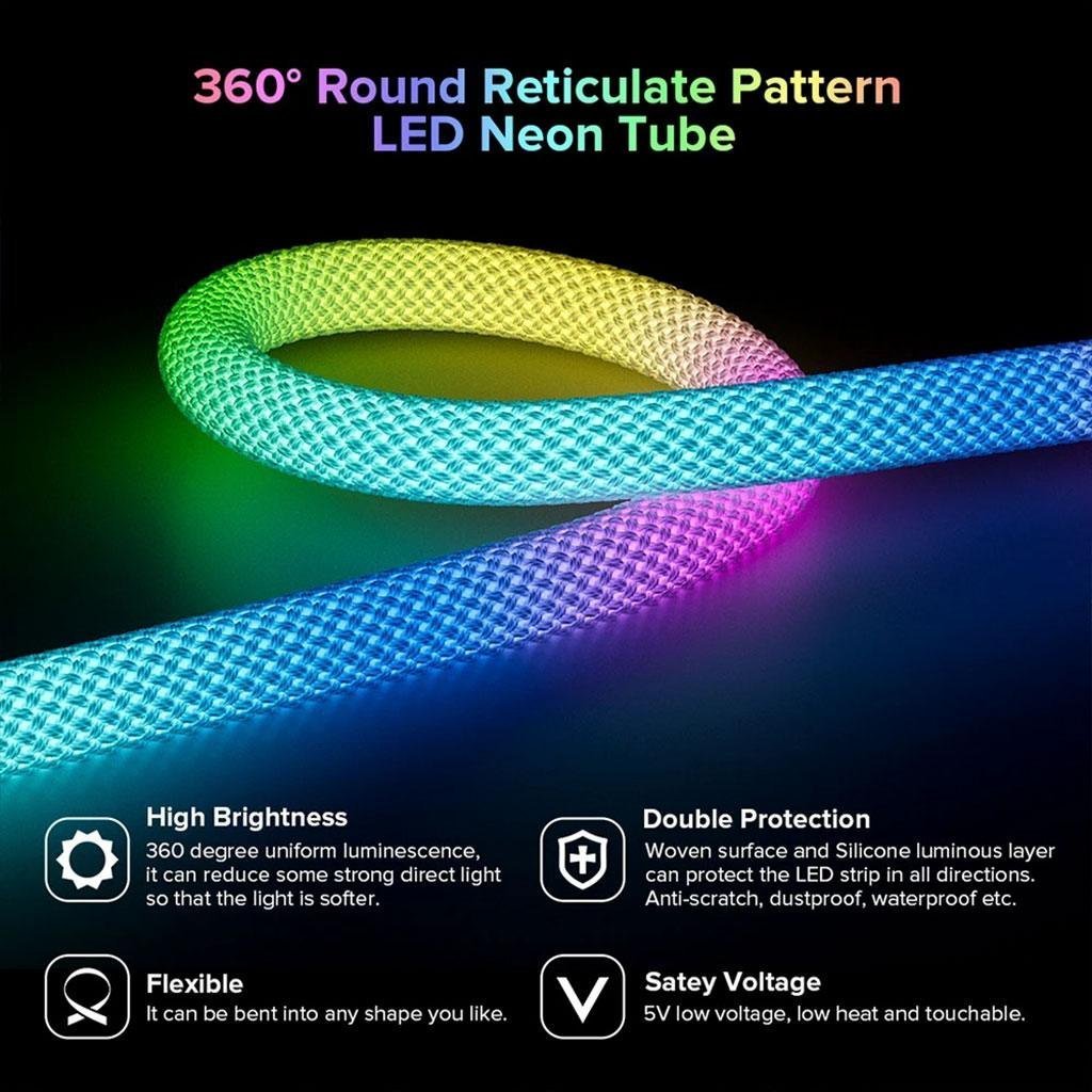 Bande LED Néon RGB motif réticulaire rond à 360 degrés flexible – شريط إضاءة ملونة - الصورة 4