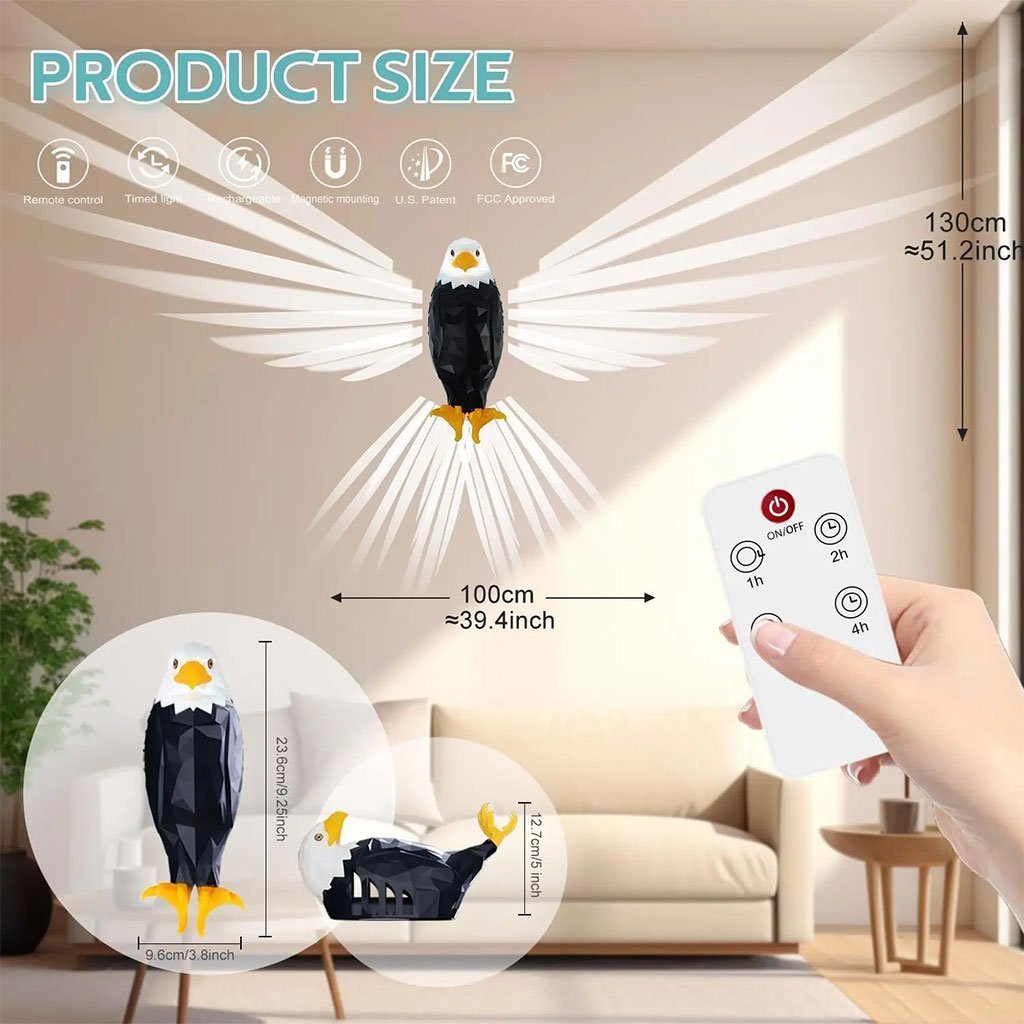 Applique murale LED en forme d’aigle à tête blanche Rechargeble avec Télécommande – مصباح ديكور على شكل نسر - الصورة 5