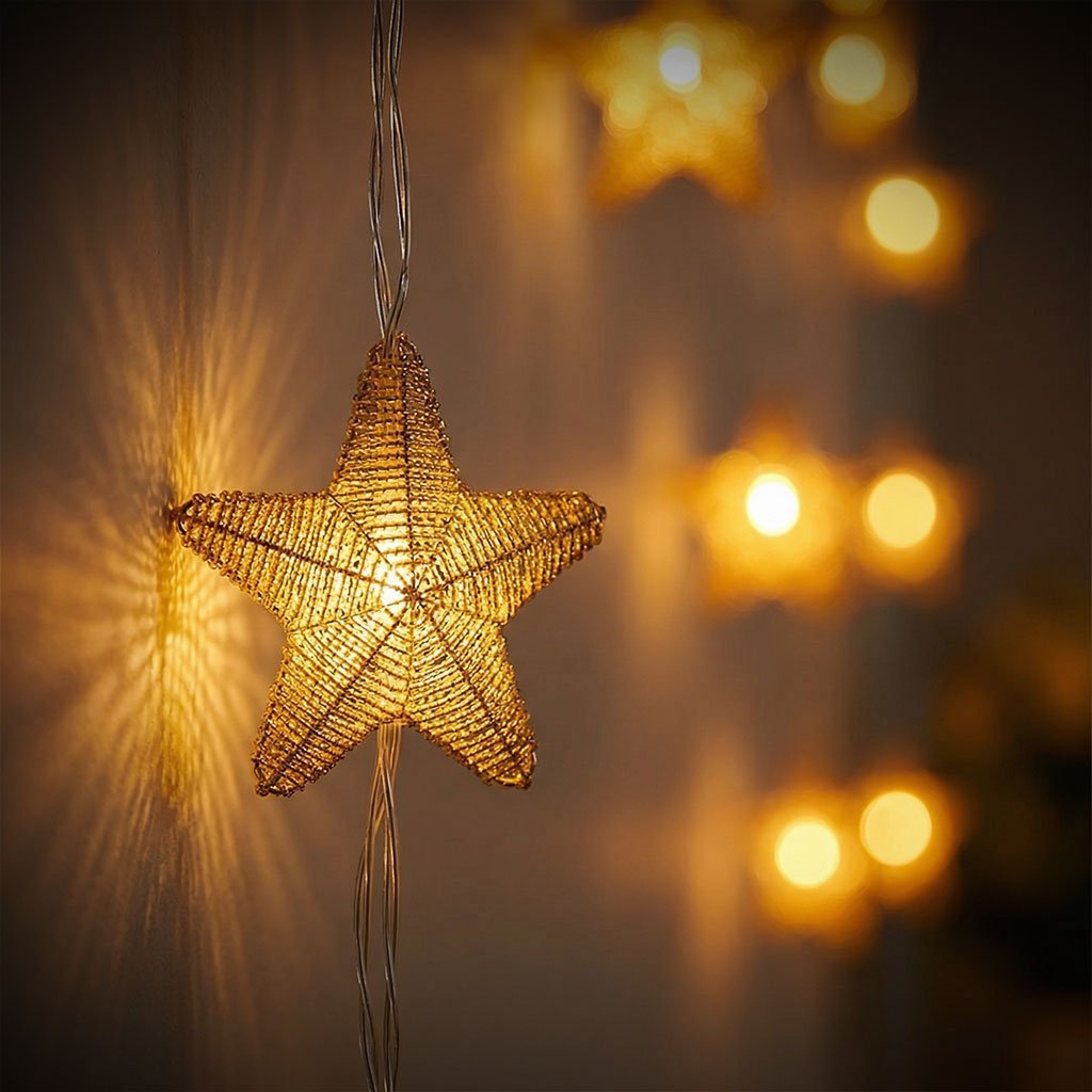 Guirlande Lumineuse Étoiles Dorées 16 LED avec Maillage Métallique – سلسلة أضواء رمضانية - الصورة 4