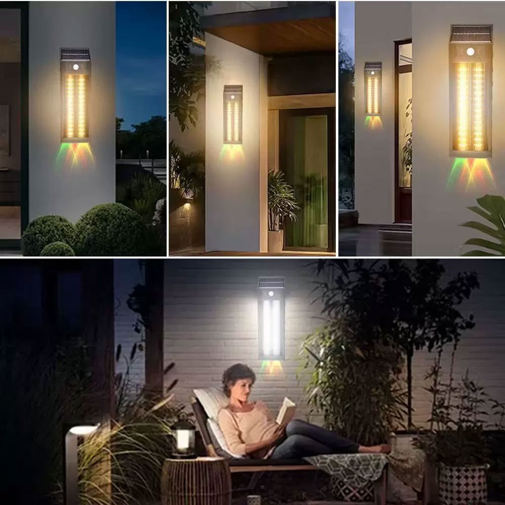 Lanterne Murale Solaire avec Lumière Colorées et Détecteur de Mouvements – مصباح خارجي يعمل بالطاقة الشمسية - الصورة 6