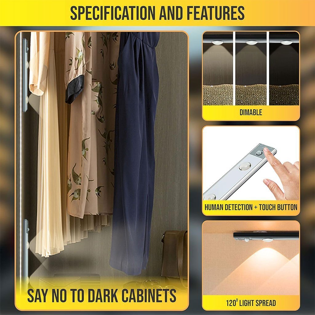 Lampe LED Rechargeable avec Détecteur De Mouvement Intérieur 3 Modes 40CM – مصباح مناطق ضيقة بعدة أوضاع - الصورة 4