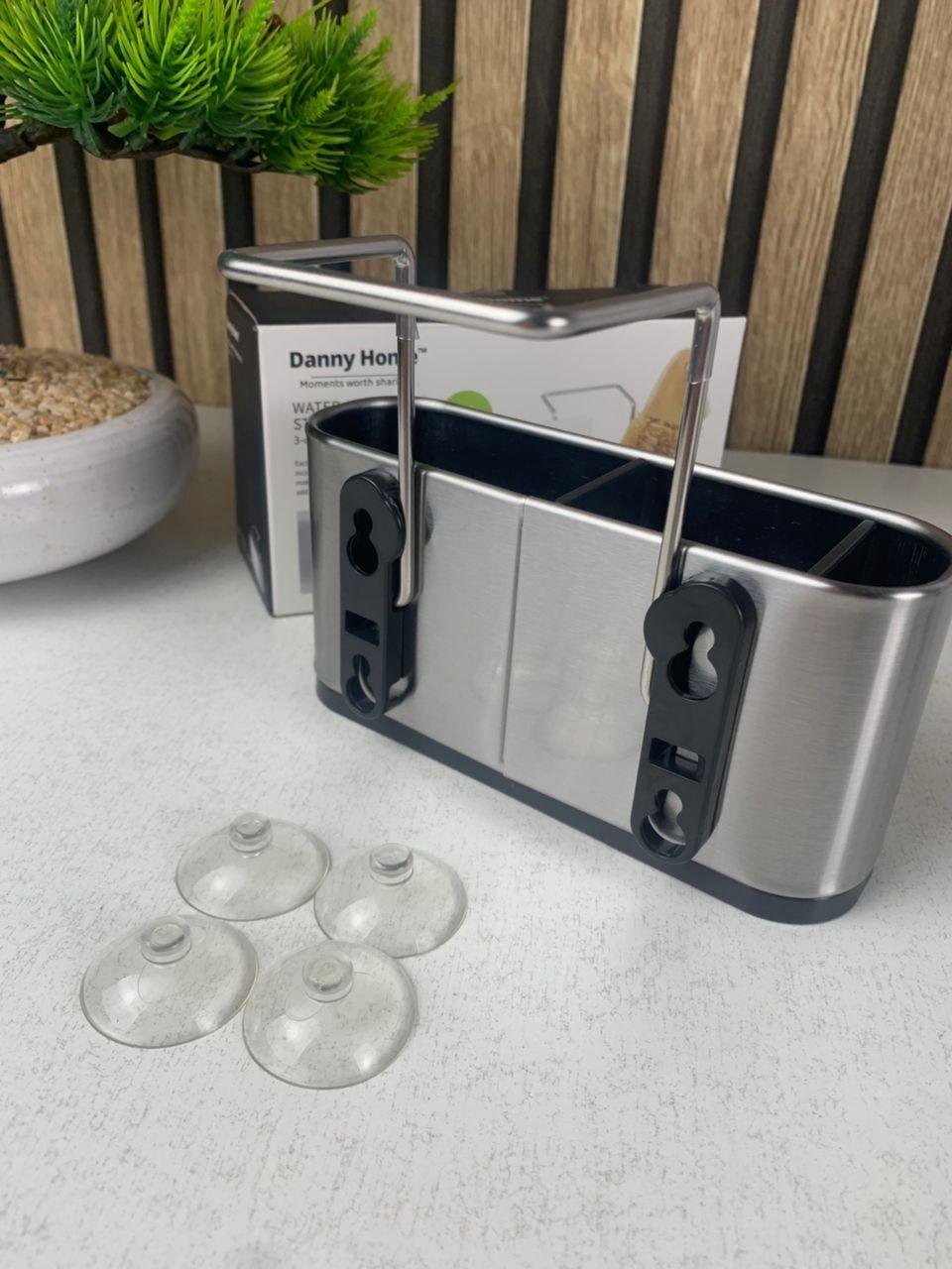 Organiseur d’évier de cuisine porte-éponge en acier inoxydable – منظم أغراض حوض الغسيل - الصورة 2