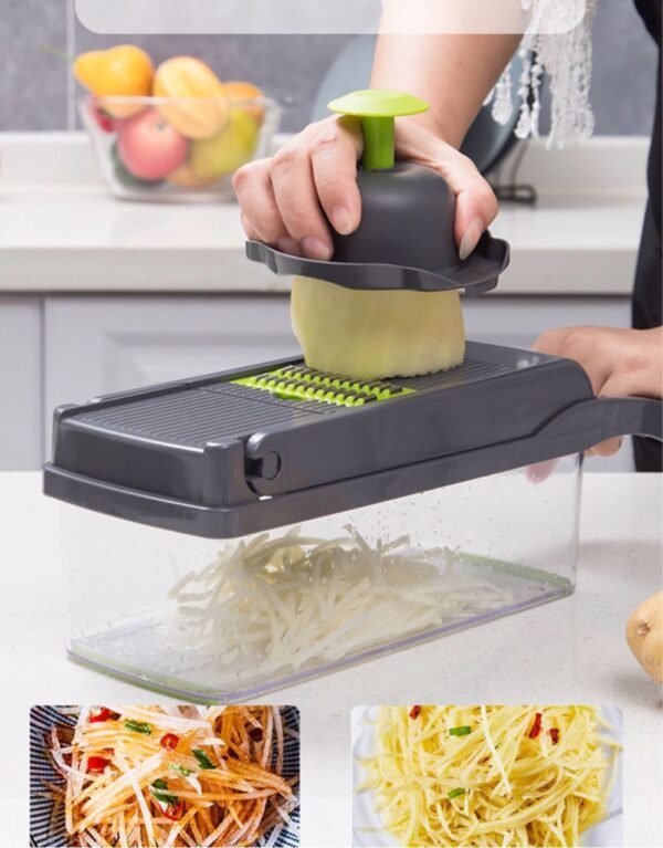 Hachoir à légumes multifonctionnel 14in1 , trancheur, mandoline, hachoir à oignons pour oignon, pomme de terre, tomate, concombre, carotte - الصورة 5