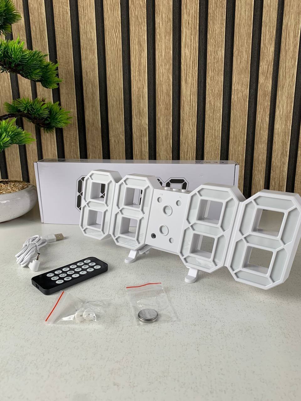 Horloge Murale numérique LED Blanche 3D GH0720L – ساعة رقمية تصميم ثلاثي الأبعاد - الصورة 4
