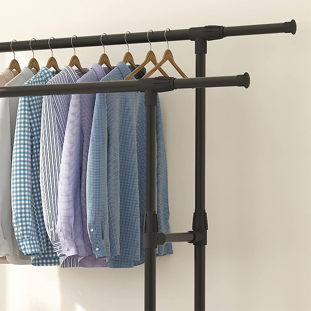 Penderie Mobile Double Barres Extensible Hauteur réglable avec 4 Roulettes V6 - الصورة 2