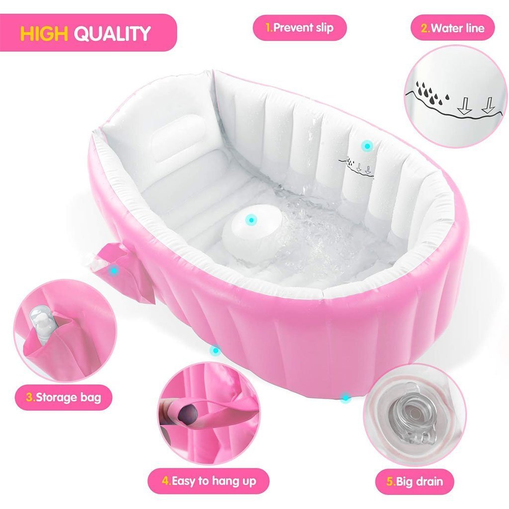 Baignoire gonflable pour bébé antidérapante avec poche latéral – حوض الاستحمام قابل للنفخ للأطفال - الصورة 4