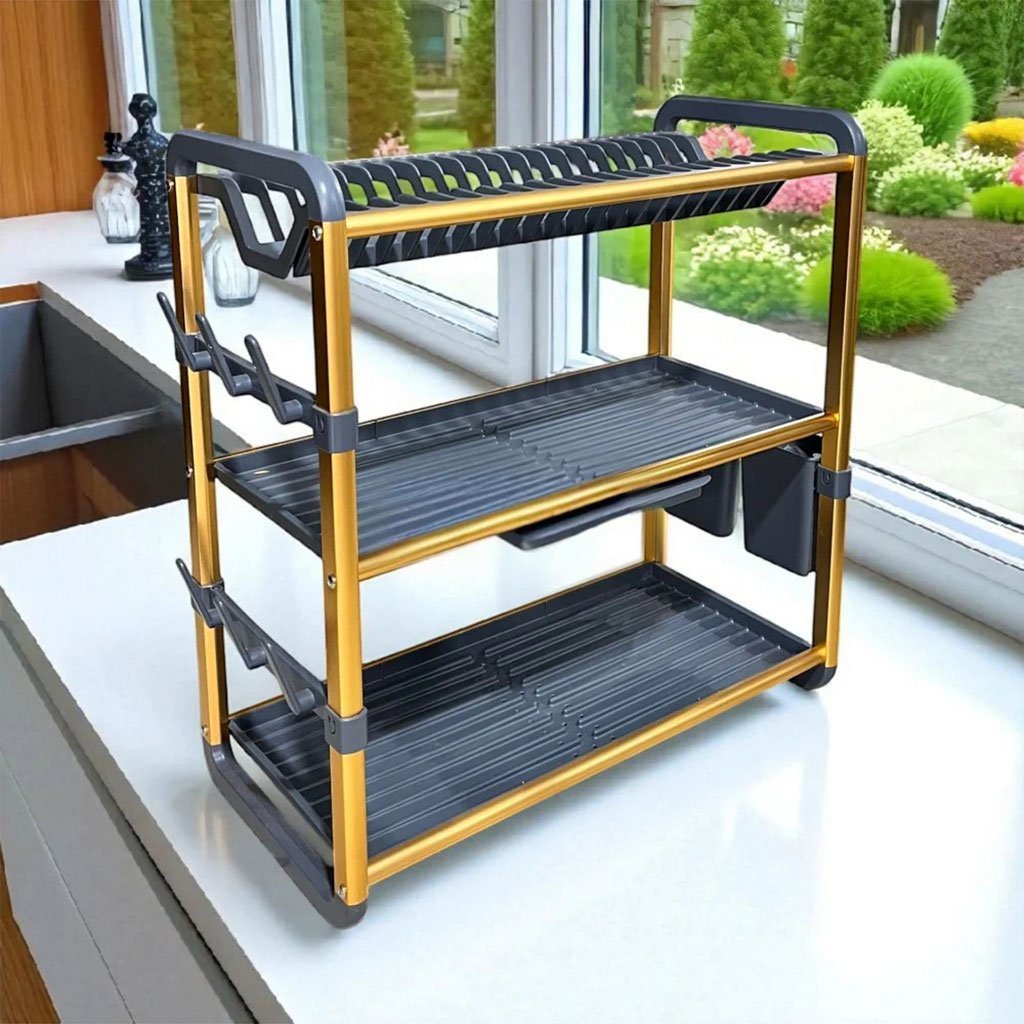 Egouttoir à Vaisselle en Aluminium de Haute Qualité 3 étages SX-841 – منظم أواني الغسيل - الصورة 6