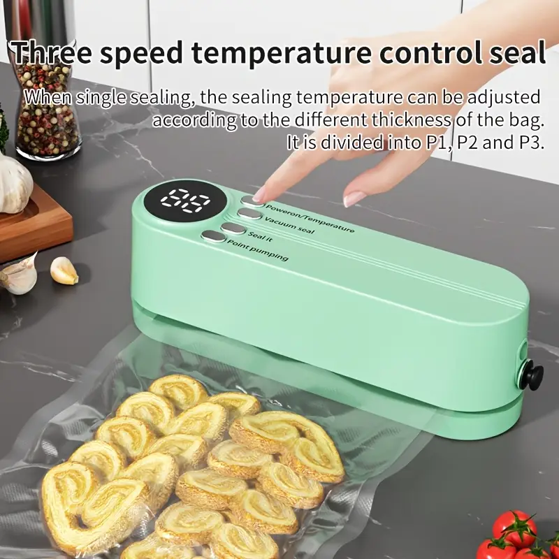 Mini scelleuse sous vide et Extracteur d’air portable 60 kPa avec 3 niveaux de température – جهاز تفريغ الهواء وغلق الأكياس - الصورة 6