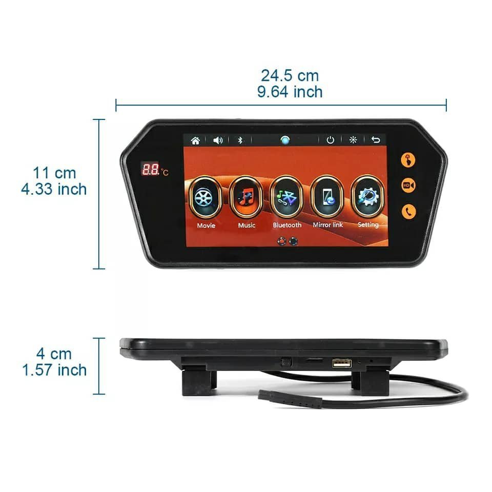 Rétroviseur de voiture écran LCD 7 pouces bluetooth, température - الصورة 2