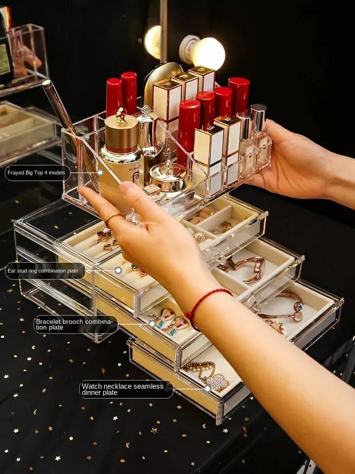 Boîte de rangement de maquillage acrylique avec 3 tiroirs - الصورة 3