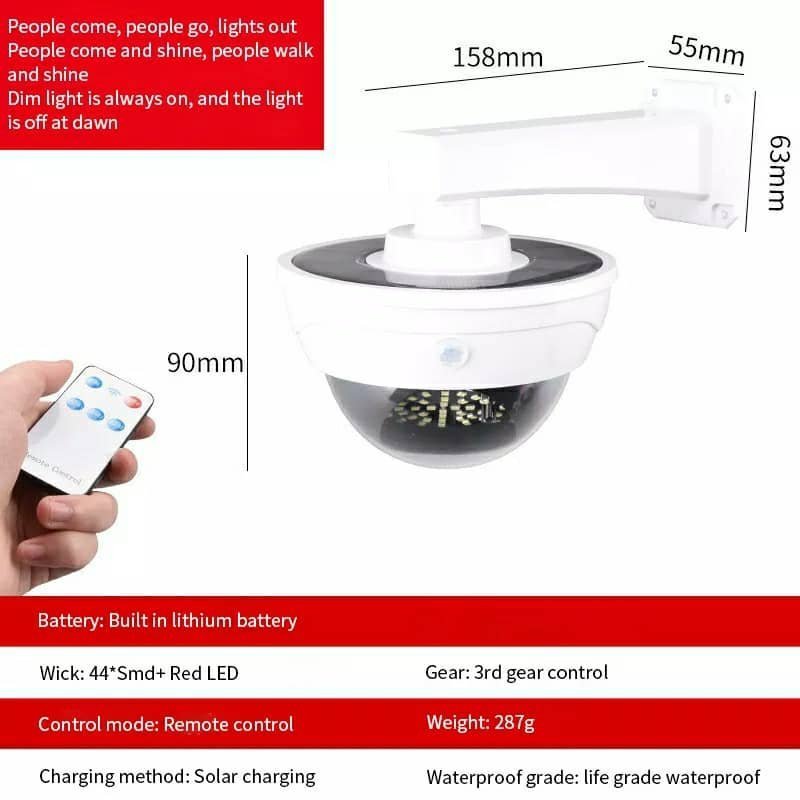 Lampe de Surveillance extérieure solaire Anti-vol, capteur de mouvement PIR à Induction humaine - الصورة 2
