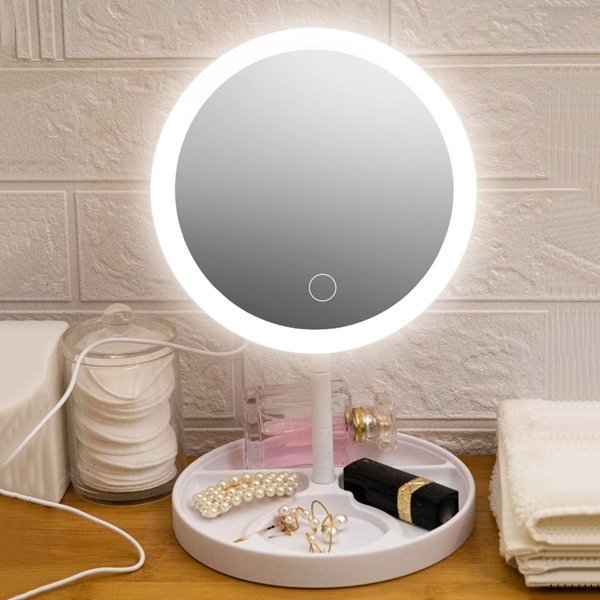 Miroir de maquillage de bureau avec lampe - الصورة 3