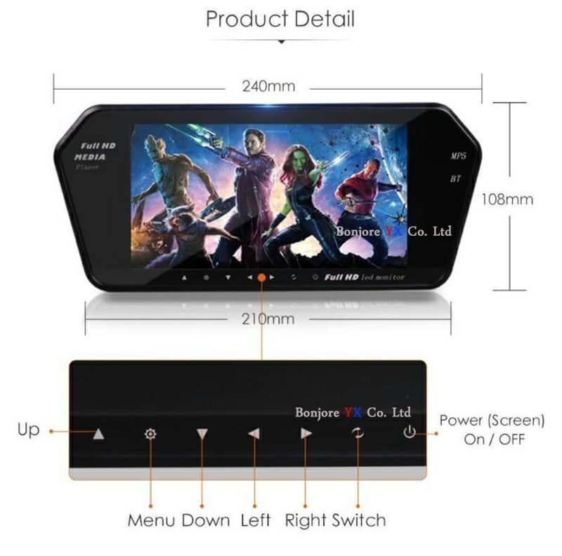 Rétroviseur écran LCD TFT 7 pouces MP5 bluetooth 1024P - الصورة 3