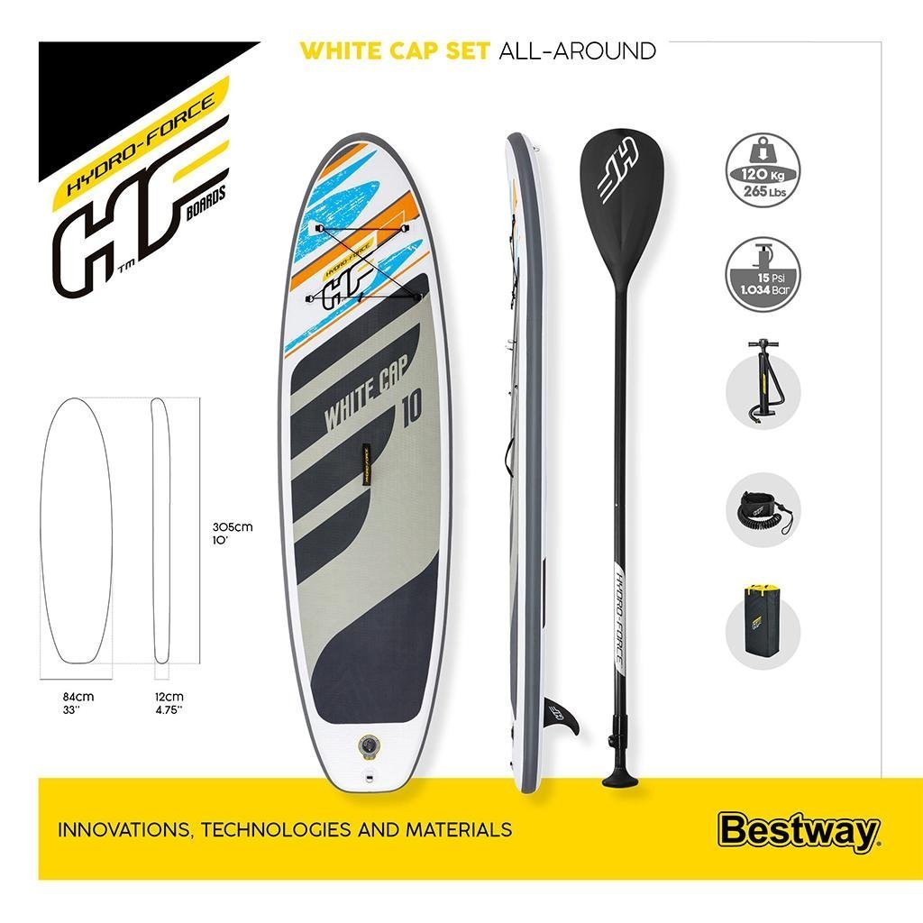 Hydro-Force White Cap Paddle gonflable Avec Pompe À Main Et Sac À Dos Bestway-65342 - الصورة 3