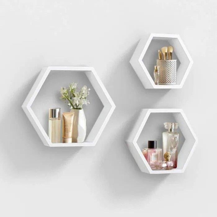 Lot de 3 Étagères Murales Décorative - Bois - Hexagonale - الصورة 3