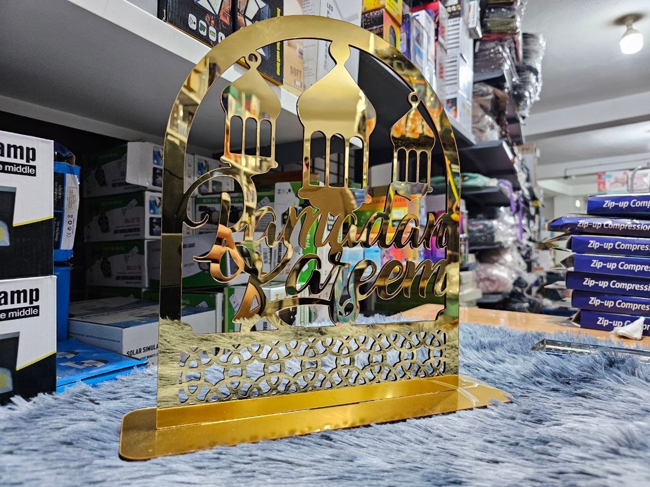 Ornements en acrylique Ramadan Kareem, lanterne étoile de lune dorée, décorations pour la maison زينة رمضان كريم أكريليك، فانوس نجمة القمر الذهبي - الصورة 2