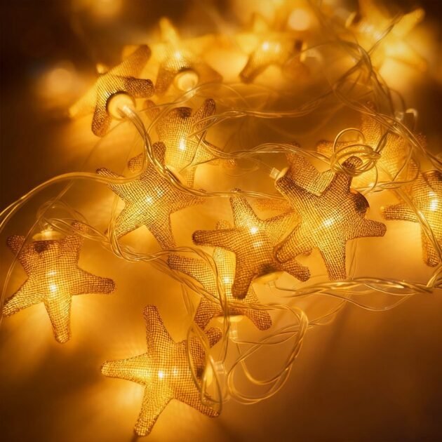 Guirlande Lumineuse Étoiles Dorées 16 LED avec Maillage Métallique – سلسلة أضواء رمضانية