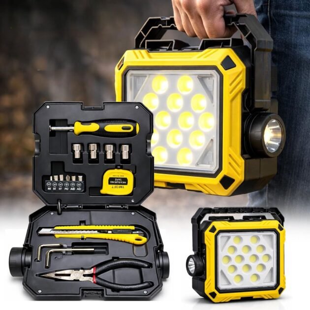 Lanterne de Camping LED Solaire et Rechargeable USB 40 LED + 2 COB - مصباح وكيشاف تخييم يدوي يعمل بالطاقة الشمسية بـ 4 وضعيات إضاءة