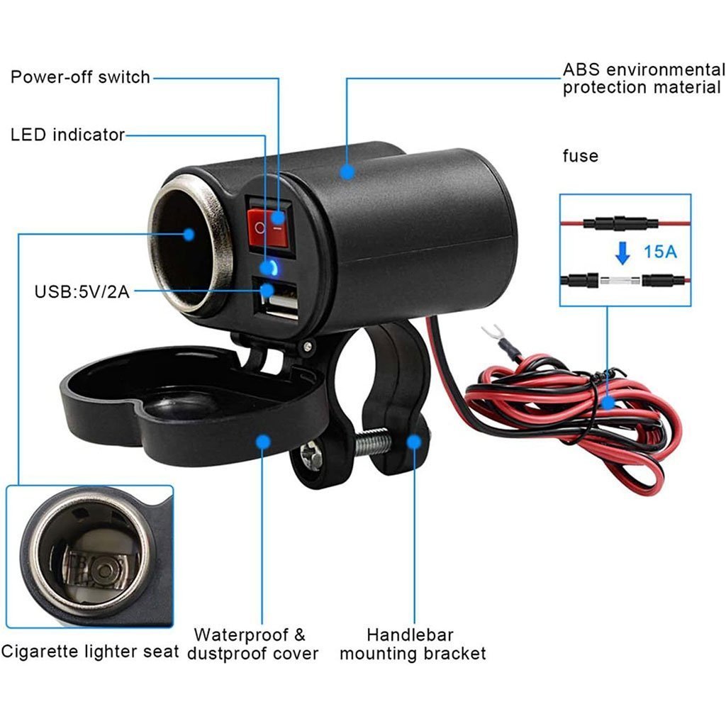 Chargeur USB 12 V pour guidon de moto avec prise allume-cig–are – مقبس طاقة لدرجات النارية - الصورة 6