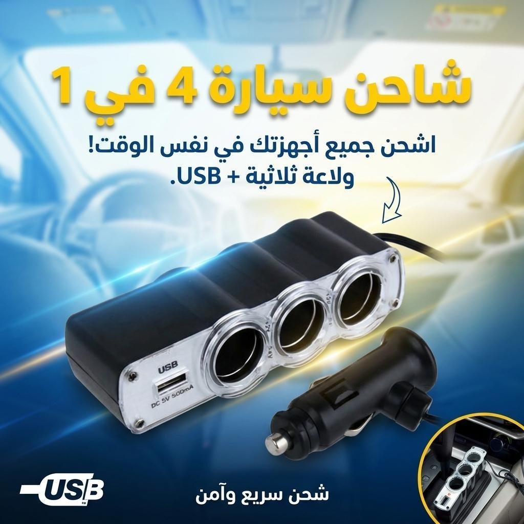 Triple Prise 12V/24V Allume-ci-gare USB Alimentation WF-0120