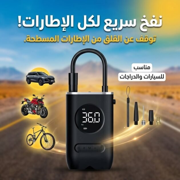 Compresseur d'Air Portable 150 PSI avec Lampe LED – منفاخ هواء محمول مع إضاءة