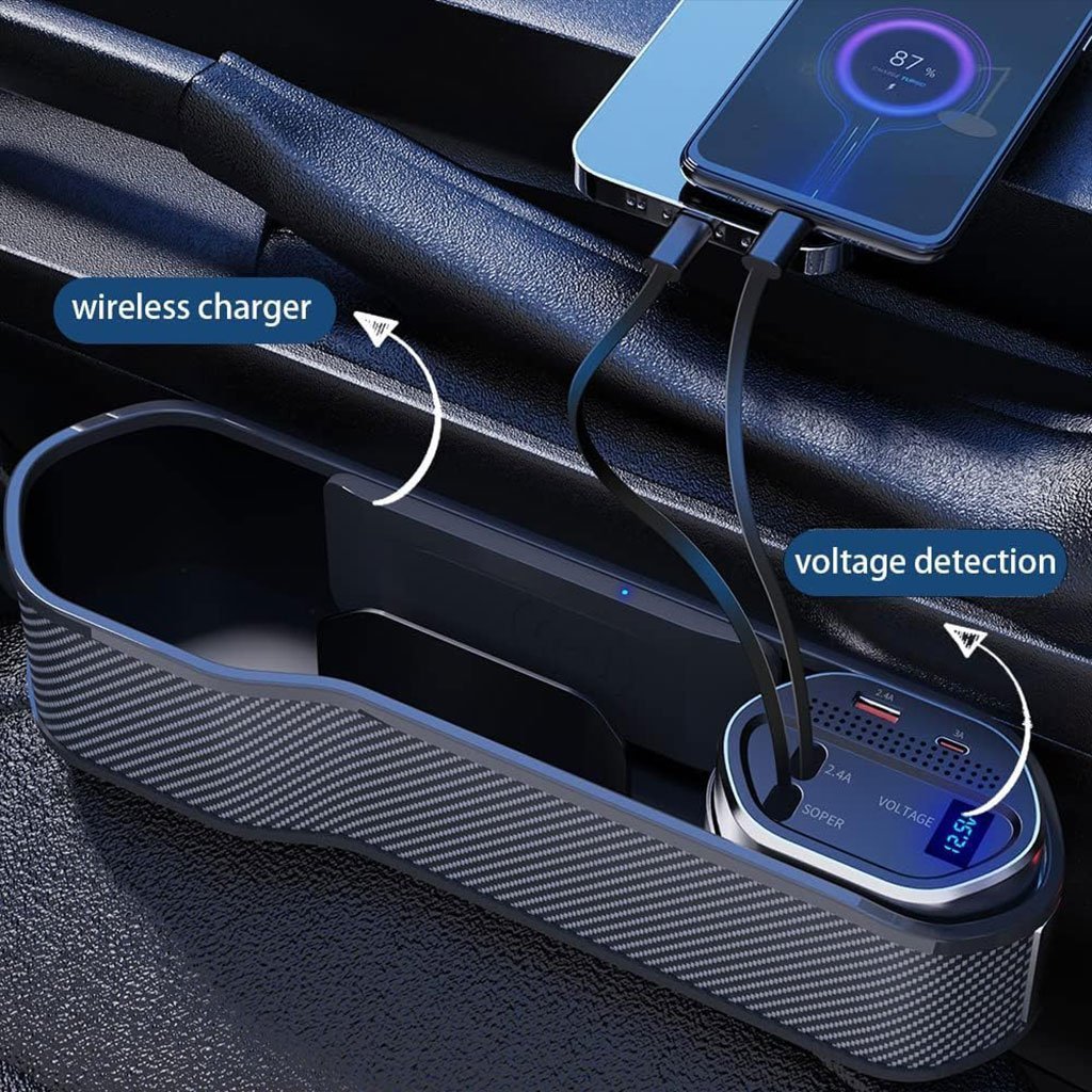 Organisateur 5 en 1 pour siège auto avec chargeur sans fil et 2 câbles télescopiques - الصورة 2