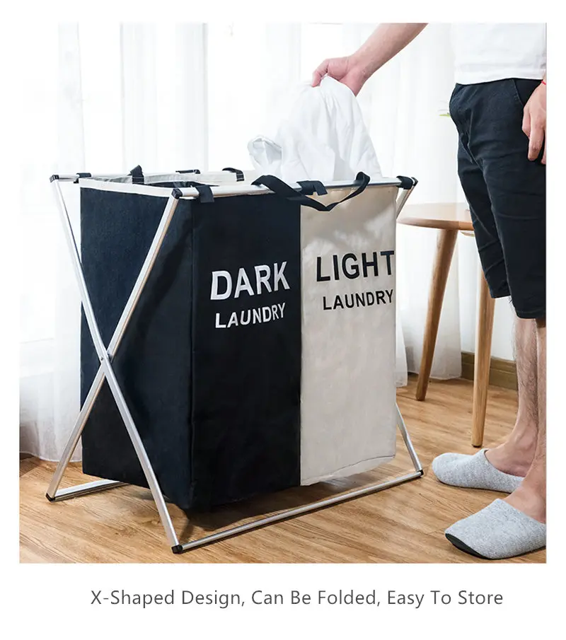 Panier à linge sale pliable avec 2 grilles pour séparer les vêtements - الصورة 4