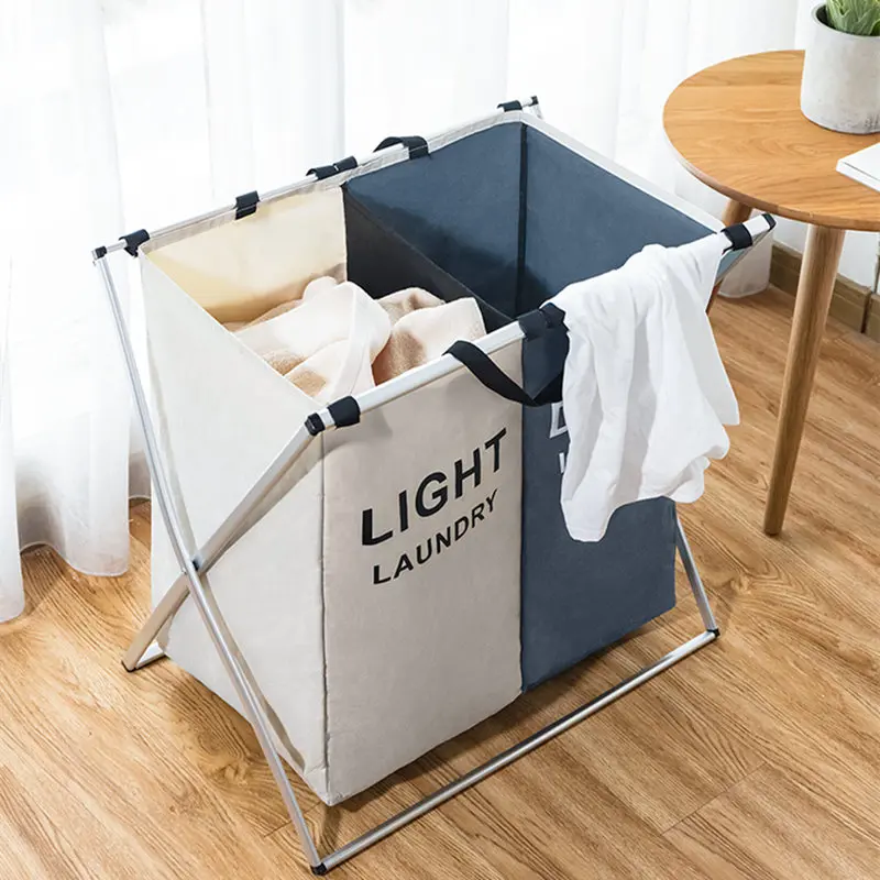 Panier à linge sale pliable avec 2 grilles pour séparer les vêtements - الصورة 2